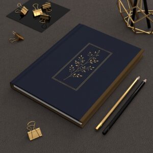 Navy Hardcover Journal — Gold Botanical Foil Design, Elegant Personal Notebook