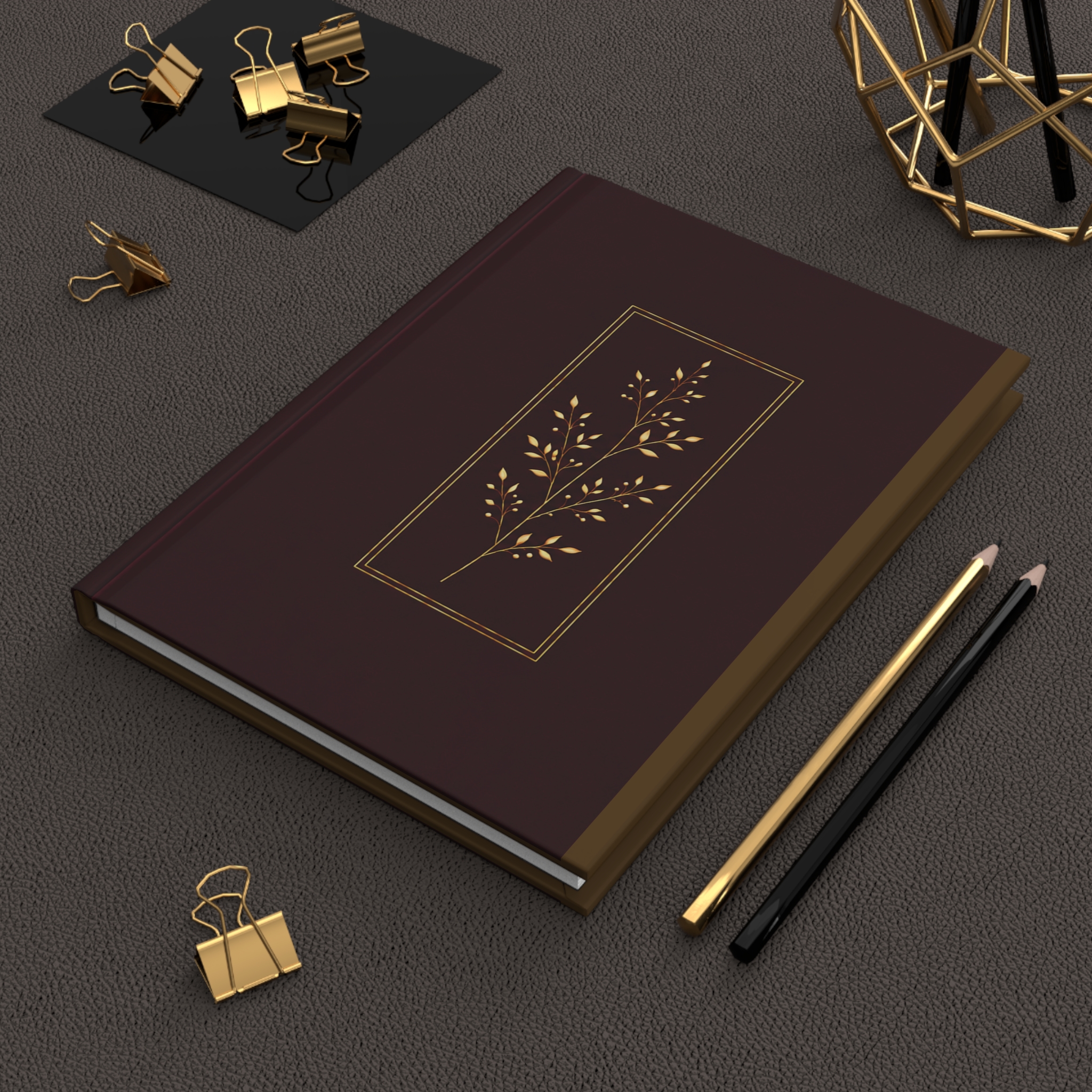 Elegant Hardcover Journal — Gold Botanical Design, Monogram Style