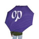 Purple Foldable Umbrella with White Ribbon Logo – Semi-Automatic Compact Rain Umbrella 3