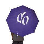 Purple Foldable Umbrella with White Ribbon Logo – Semi-Automatic Compact Rain Umbrella 4