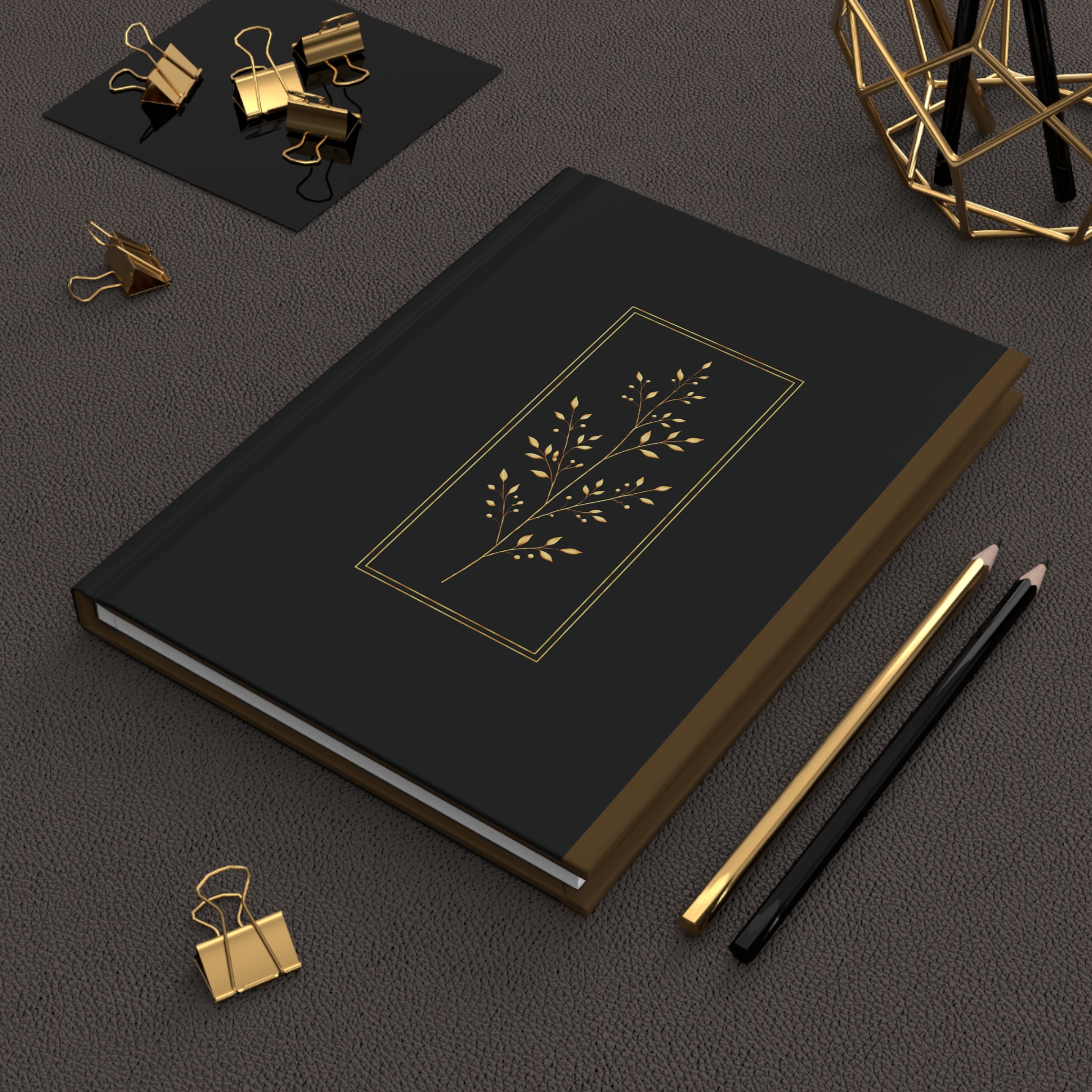 Hardcover Journal — Elegant Gold Leaf Monogram Notebook